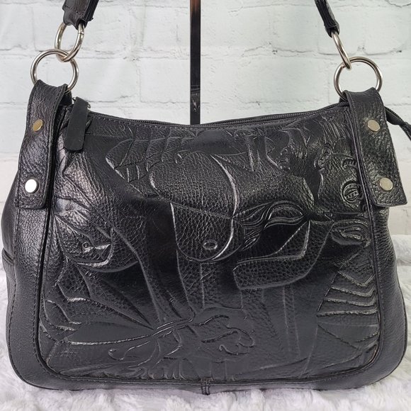 AIRONE Unique Beautiful Embossed Black Genuine Leather Shoulder Bag - Picture 4 of 12